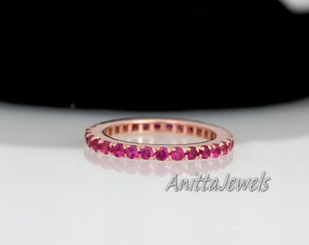 14k Solid Gold Ruby Eternity Band: Dainty Stacking Ring