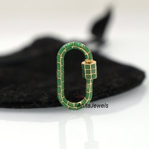 14K Gold Emaille Karabiner Verschluss : Handgefertigter Designer Schmuck (30*16 MM) Green