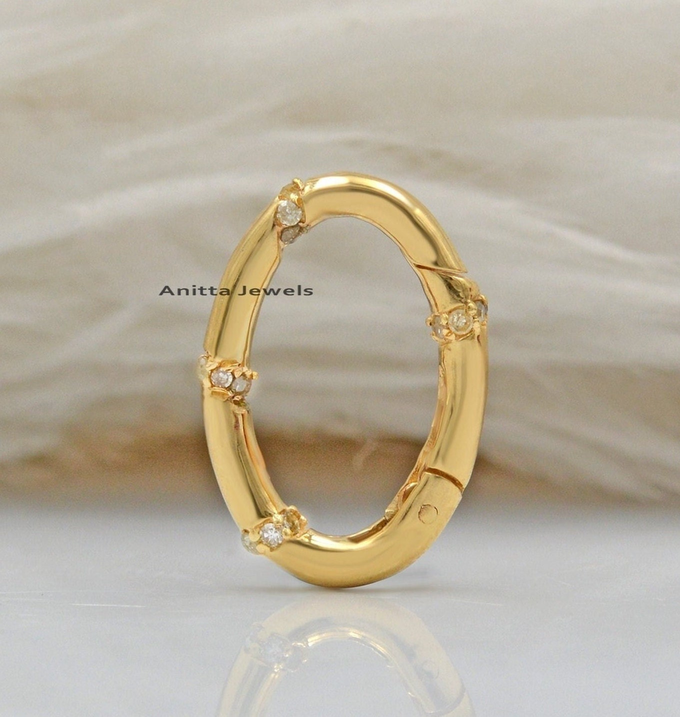 925 Silver Diamond Oval Charm Holder: Handmade Enhancer Pendant - View 2 - Anitta Jewels | SKU: etsy_1058505411