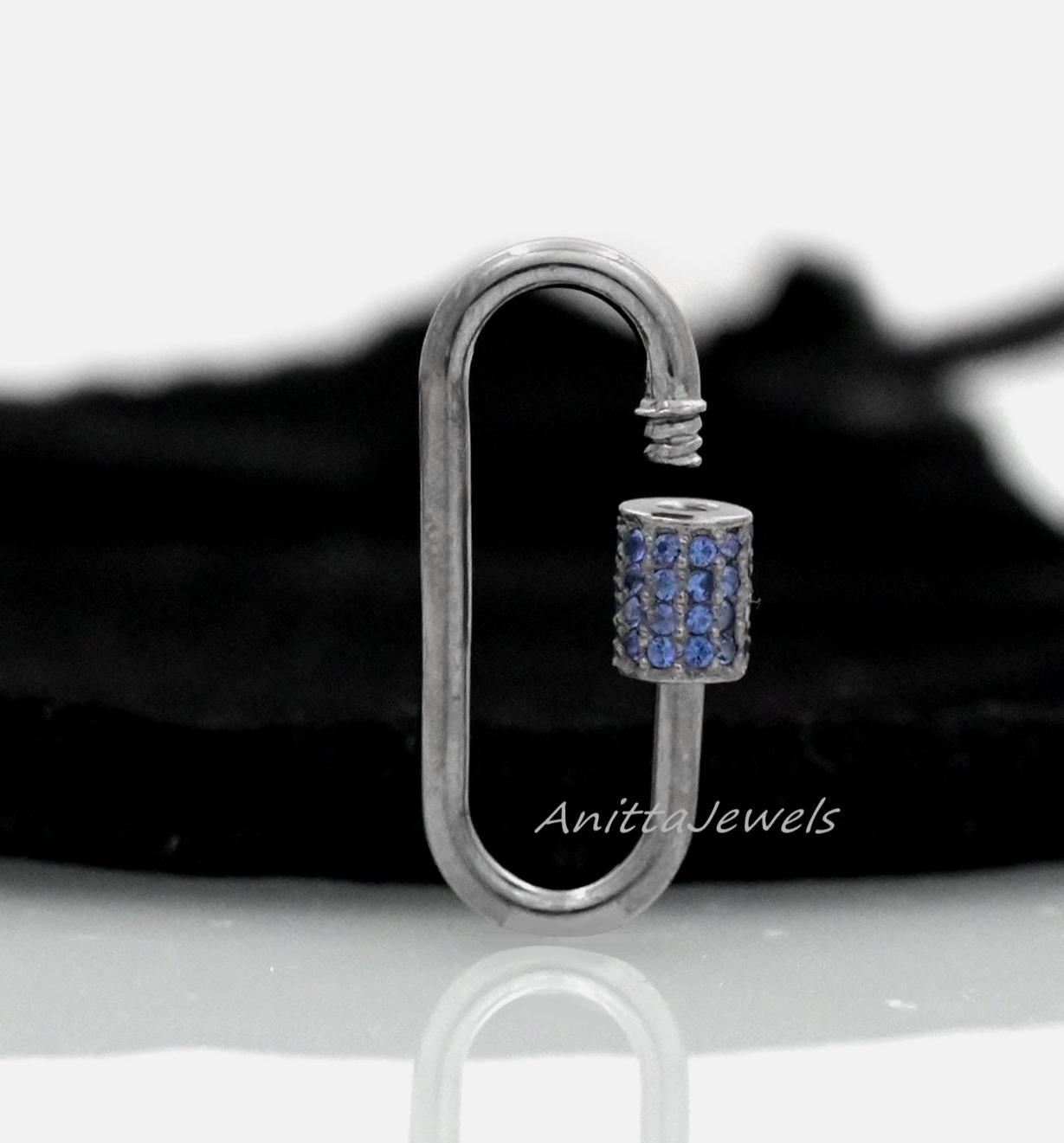 Blue Sapphire 925 Silver Carabiner Lock: Handmade Jewelry Pendant (30MM) - View 3 - Anitta Jewels | SKU: etsy_919009076