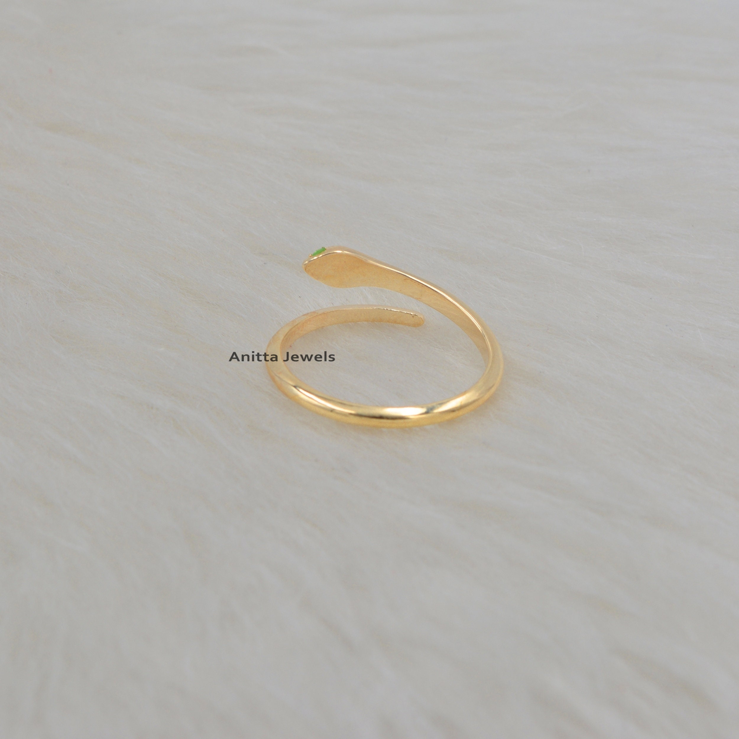 925 Silver Diamond Snake Ring, Emerald Eyes, Adjustable Band, Dainty Serpent Open Ring - View 5 - Anitta Jewels | SKU: etsy_1