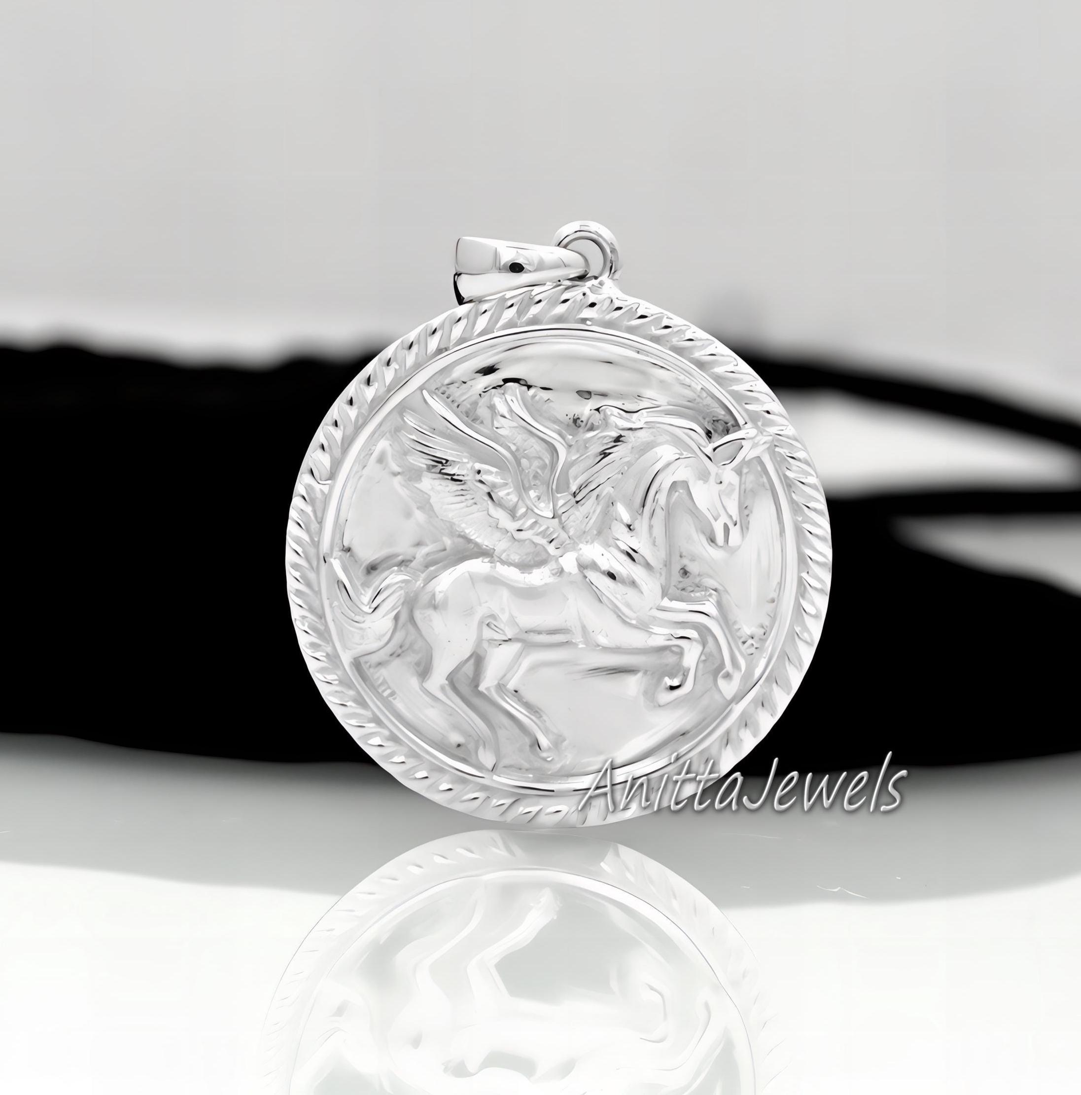 Winged Horse Coin Pendant: 925 Silver Pegasus Charm - View 5 - Anitta Jewels | SKU: etsy_1800062885