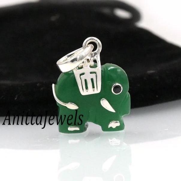Hand Carved Malachite Elephant Charm: 925 Silver Pendant - View 2 - Anitta Jewels | SKU: etsy_1507370563