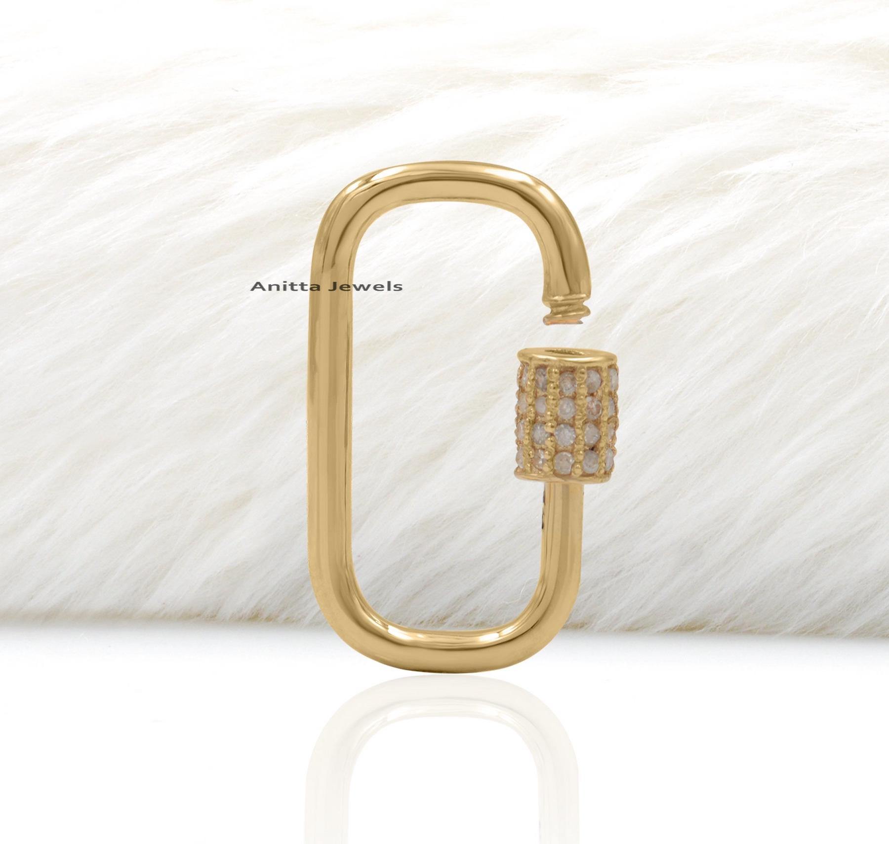 9K Gold Diamond Rectangle Carabiner Lock: Handmade Screw Lock - View 3 - Anitta Jewels | SKU: etsy_853598330