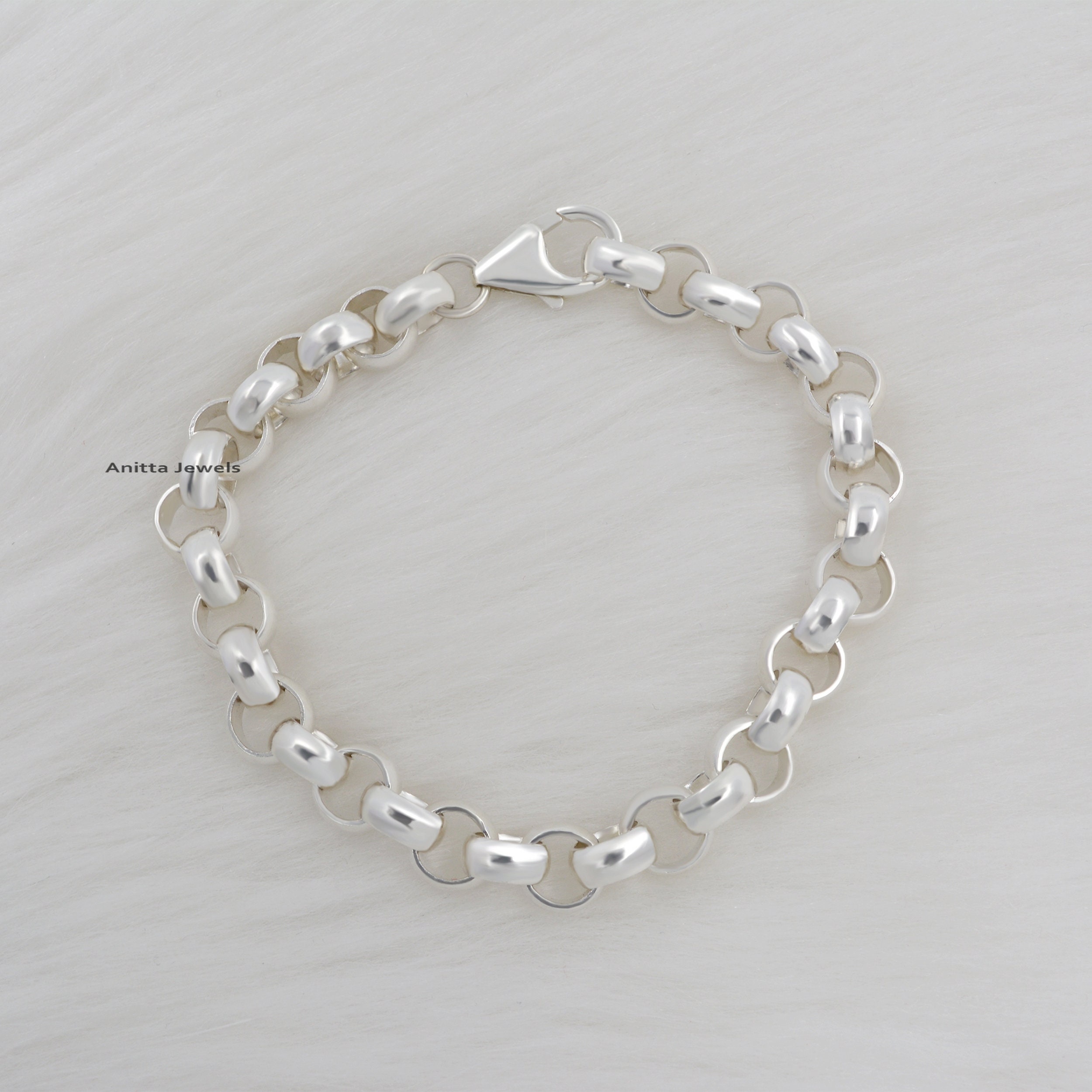 Natural Silver Rolo Chain Bracelet Large Rolo Chain Bracelet Etsy