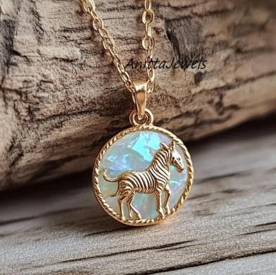 14k Gold Zebra Pendant: White Opal Gemstone, 925 Silver - View 2 - Anitta Jewels | SKU: etsy_1814995426