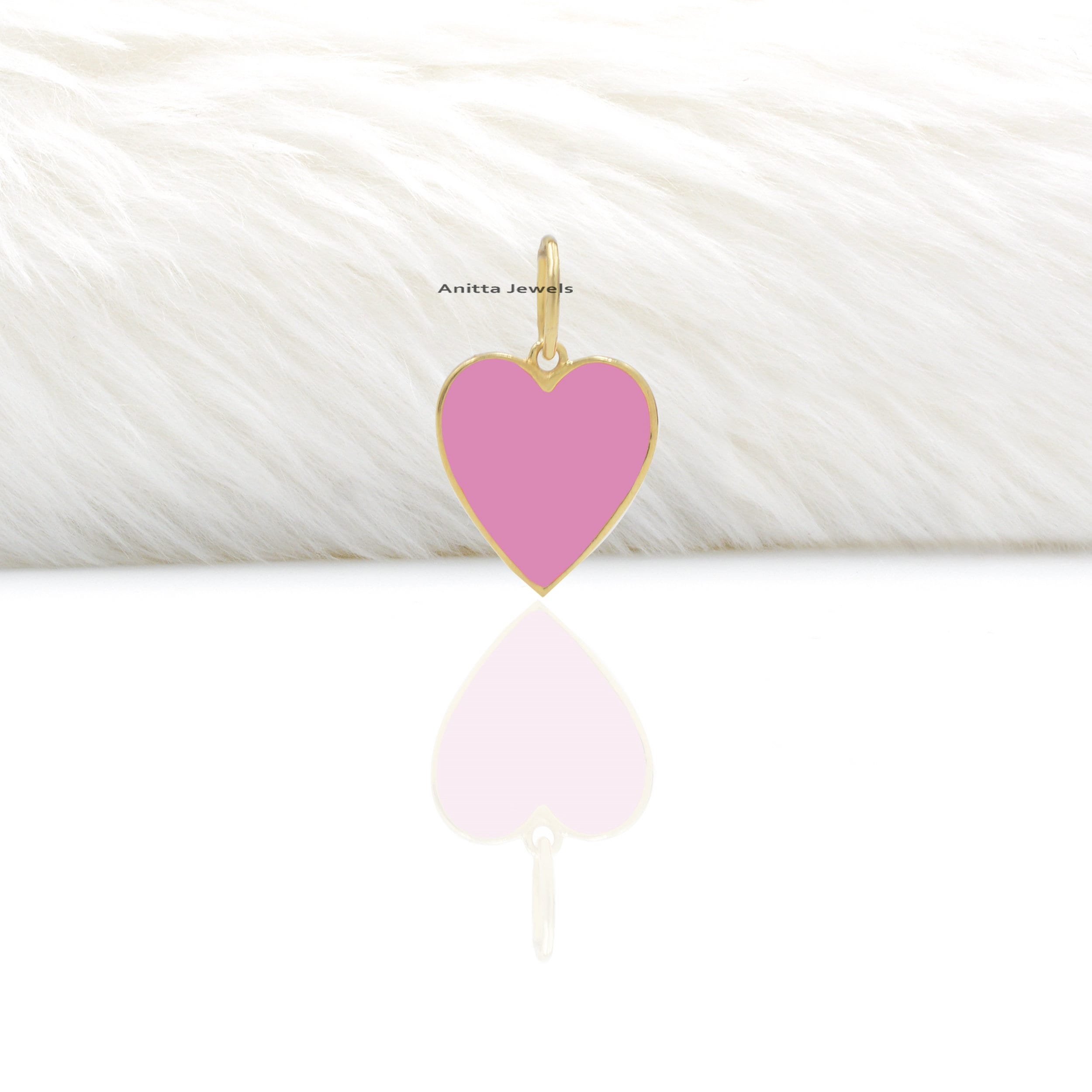 14K Gold Enamel Heart Charm Pendant: Handmade Solid Gold - View 5 - Anitta Jewels | SKU: etsy_1709104655