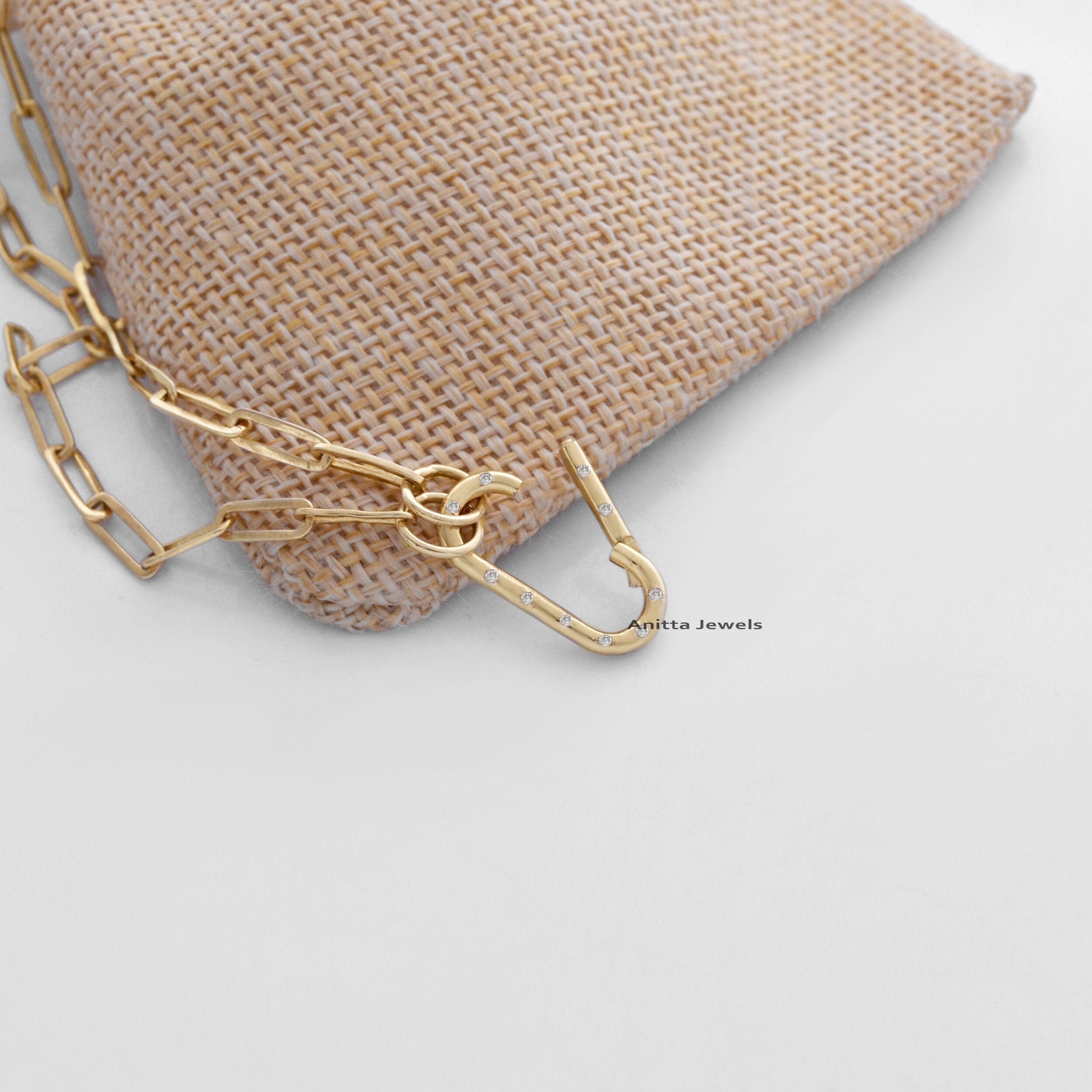 Handmade 9K Gold Charm Enhancer Lock: Diamond Jewelry Holder (20x10 MM) - View 6 - Anitta Jewels | SKU: etsy_759340242
