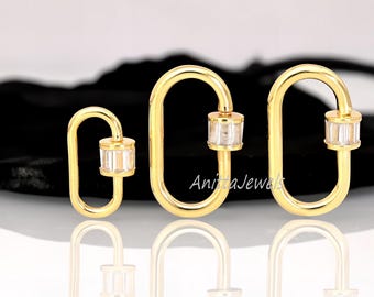 9K Gold Baguette Carabiner Lock: Pink Quartz Accent