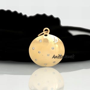 14K Gold Diamond Disc Pendant, Round Disc Pendant, 14K Disc Charm Pendant, Silver Disc Pendant, Gemstone Round Disc Pendant