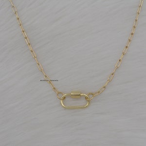 14k Gold Oval Link Chain Necklace with Carabiner Lock