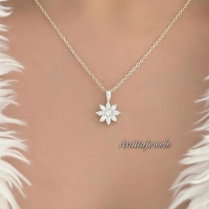 Sterling Silver CZ Diamond Flower Pendant Necklace: Minimalist Charm