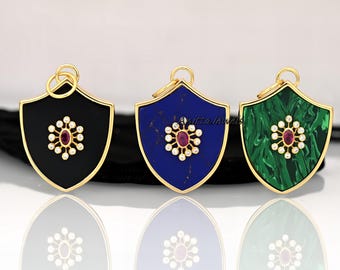 Handmade Sterling Silver Shield Pendant: Malachite, Lapis, Turquoise