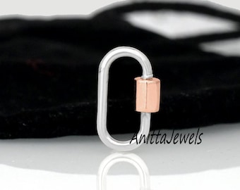 Wholesale 9k Gold Carabiner Lock, 925 Silver Wire and 9K Solid Gold Nut Carabiner Lock, Carabiner Jewelry,  Two Tone Gold Carabiner