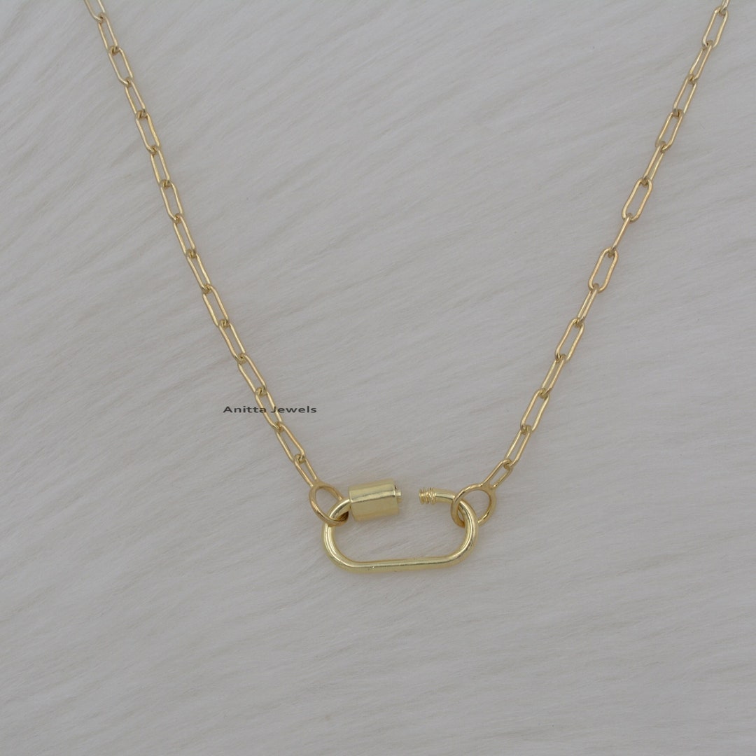 14K Gold Carabiner Necklace, 14k Gold Carabiner Lock, Gold Carabiner  Necklace, Elongated Link Carabiner, Paperclip Chain, 9k Paperclip Chain 