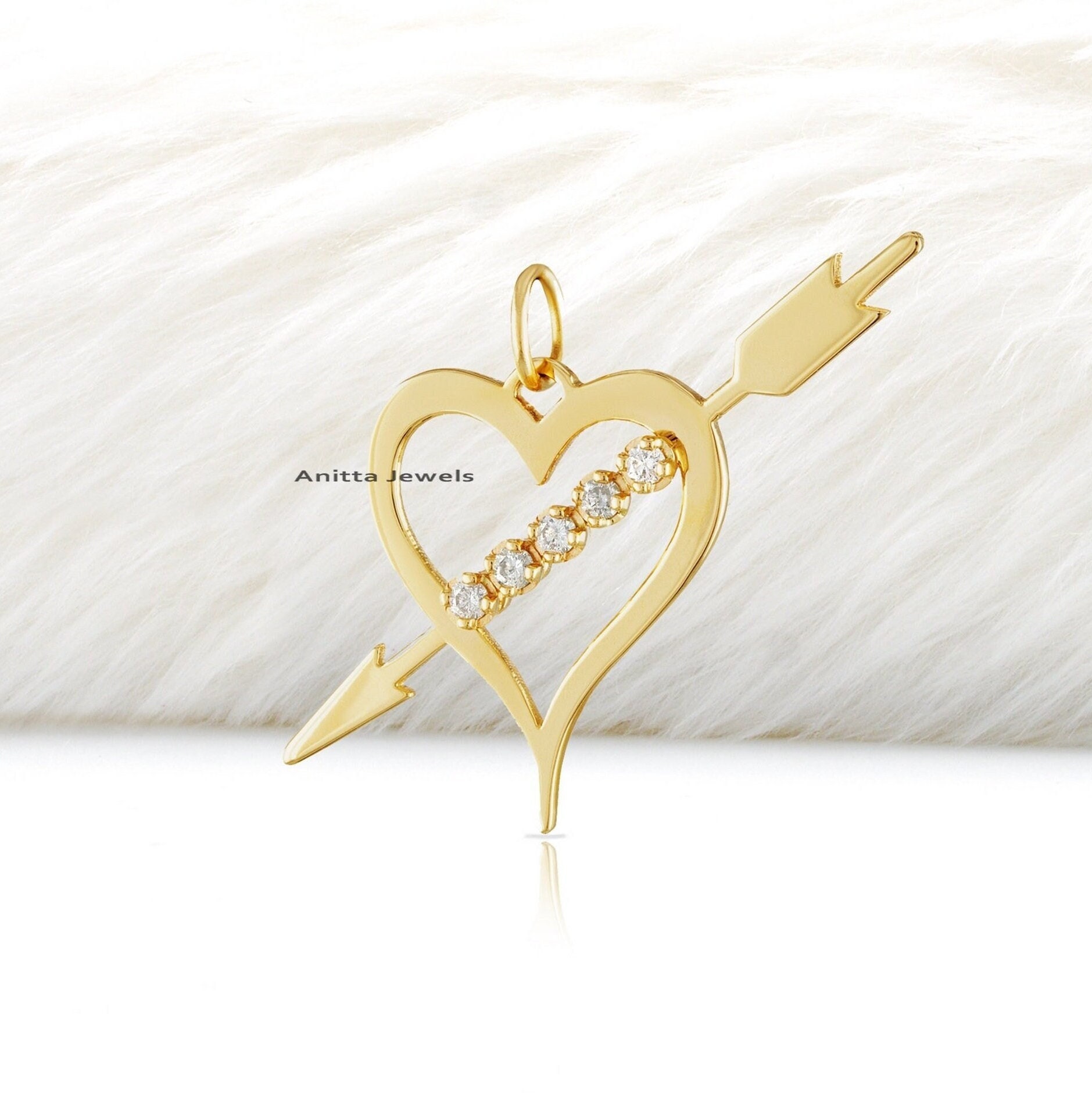 Gold Heart With Arrow Pendant, Diamond Heart Arrow Pendant