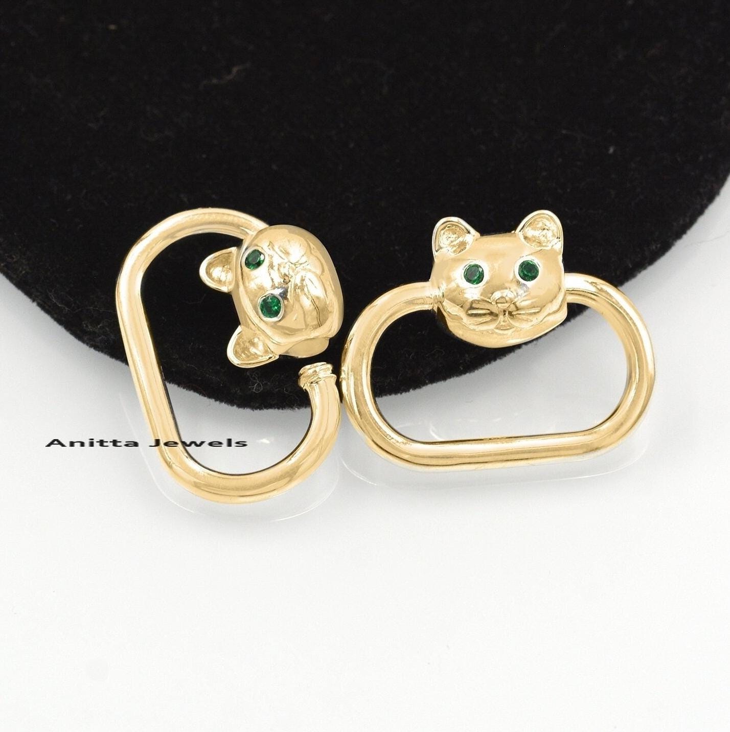 925 Silver Cat Carabiner Lock: Handmade Diamond Eye Clasp - View 3 - Anitta Jewels | SKU: etsy_777958237
