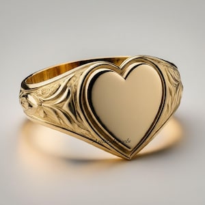 designer heart signet ring, Heart Shape Plain Signet Ring, Plain big heart ring, unique signet heart ring, Engraved Heart Signet Ring