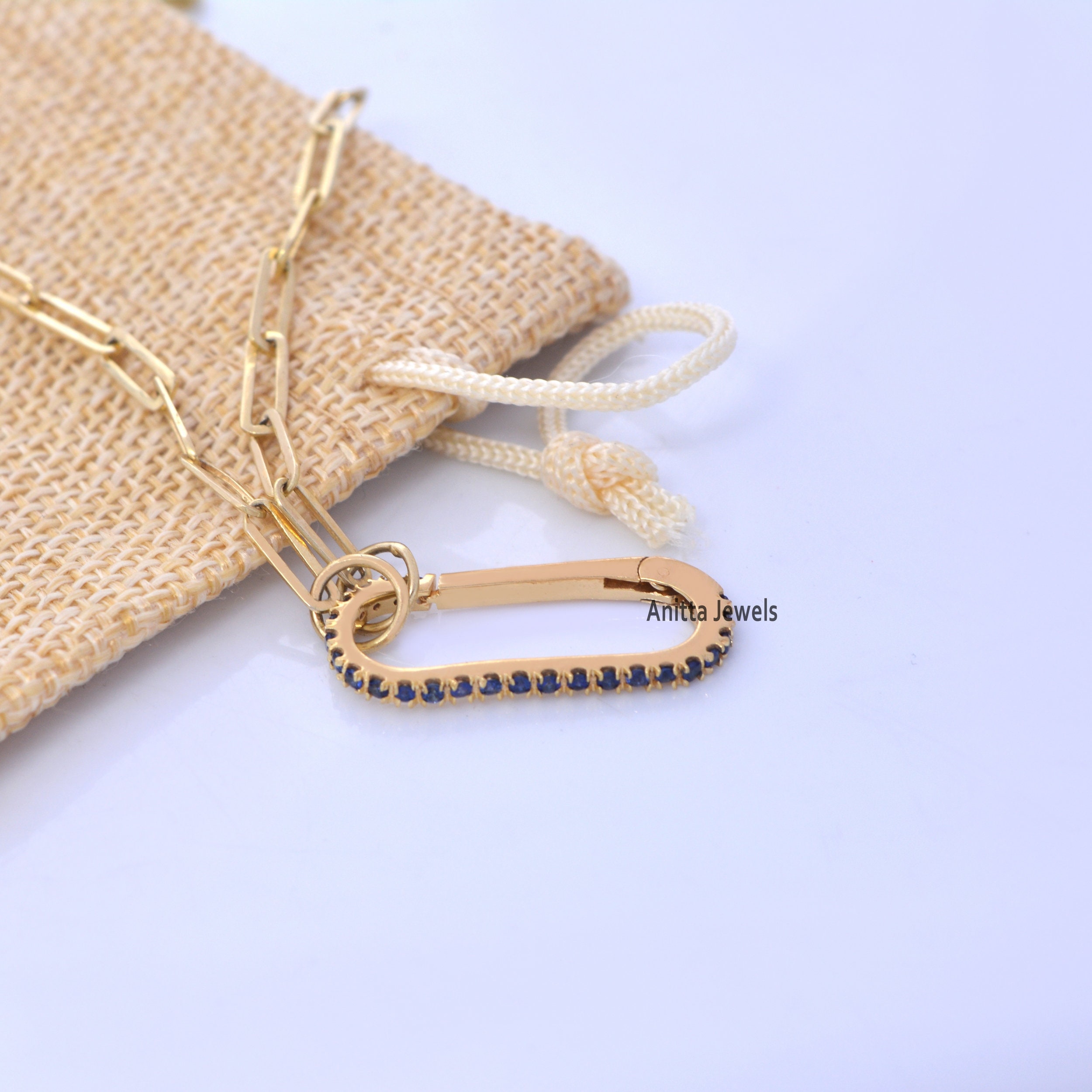 14K Gold Gemstone Oval Push Lock: Handmade Enhancer Charm Holder - View 5 - Anitta Jewels | SKU: etsy_766665464