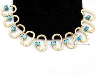 14K Gold Baguette Carabiner Lock: Aquamarine Vintage Screw Clasp