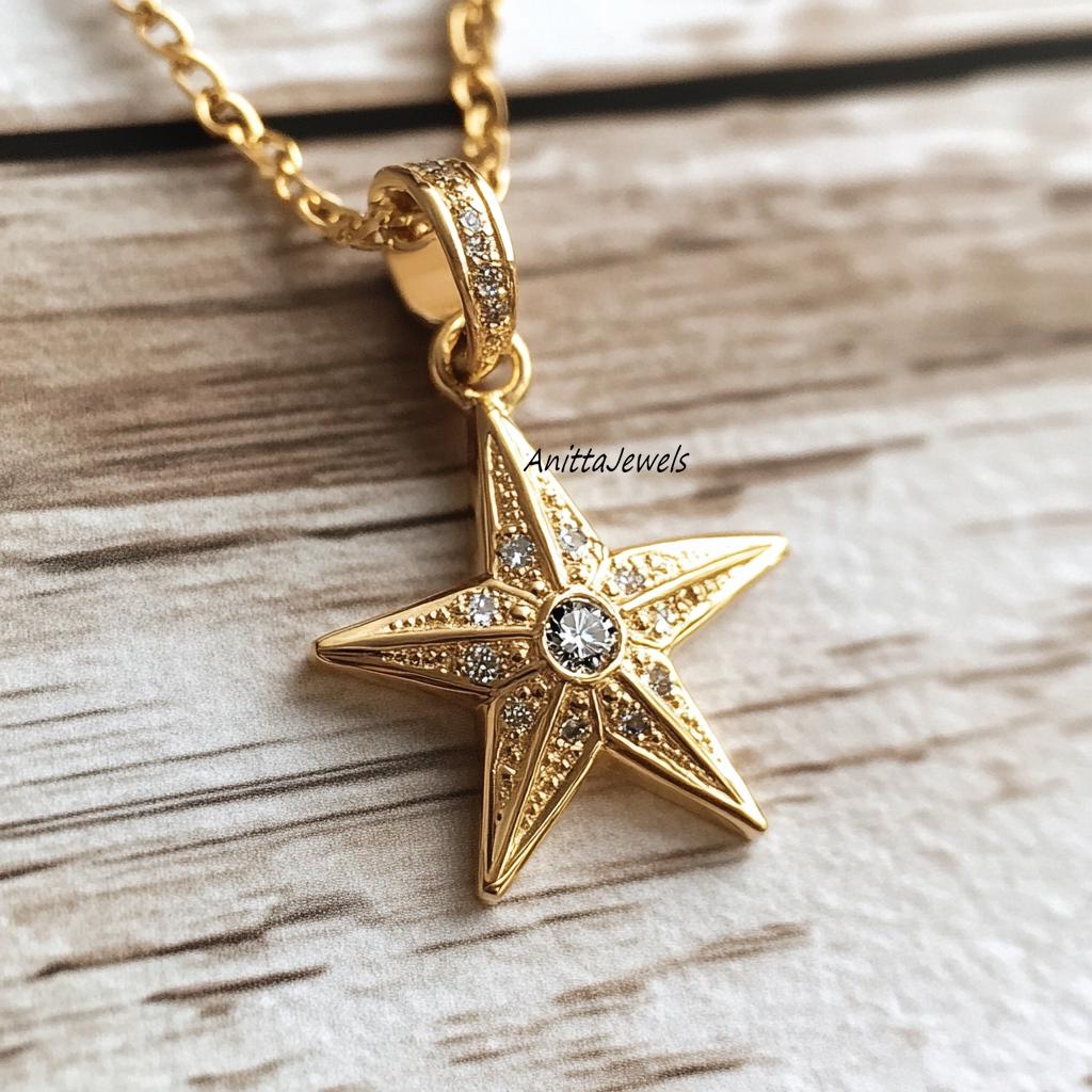 Diamond Starburst Pendant: 925 Silver Micro Pave Star Charm (25 MM) - View 2 - Anitta Jewels | SKU: etsy_1803657727