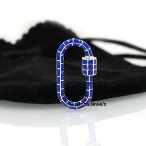 14K Gold Emaille Karabiner Verschluss : Handgefertigter Designer Schmuck (30*16 MM) Blue