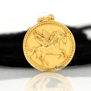 Gold Pegasus Pendant, Winged Horse Coin Pendant, Pegasus Charm, Pegasus Coin, Flying Horse Pendant, horse coin pendant, Horse Pendant