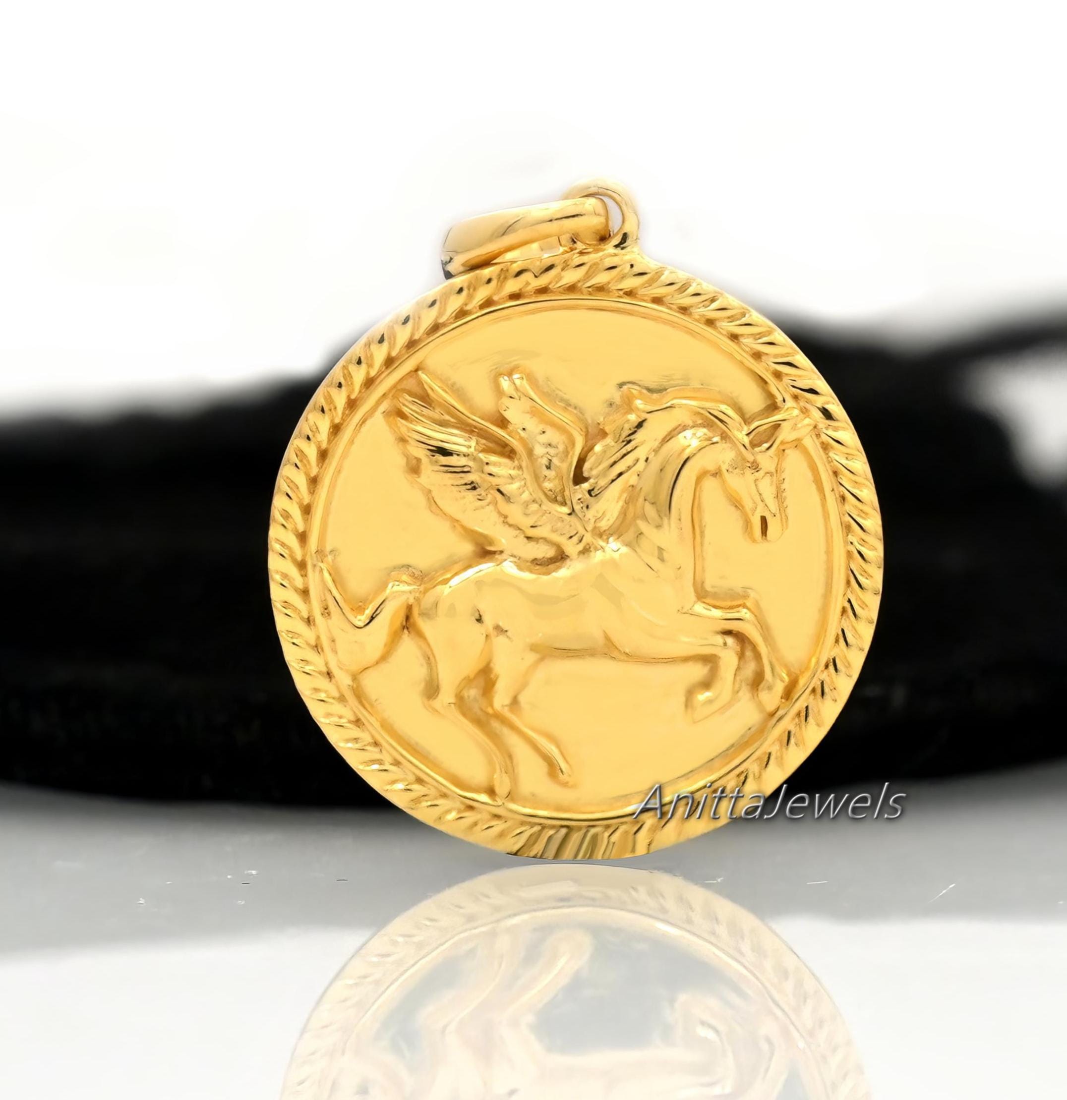 Winged Horse Coin Pendant: 925 Silver Pegasus Charm - View 2 - Anitta Jewels | SKU: etsy_1800062885