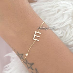 14k Solid Gold Initial Bracelet: Custom Moissanite Letter Bracelet
