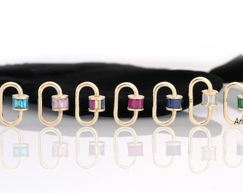 9k Gold Baguette Carabiner Lock: Handmade Solid Gold Clasp (18x10 MM