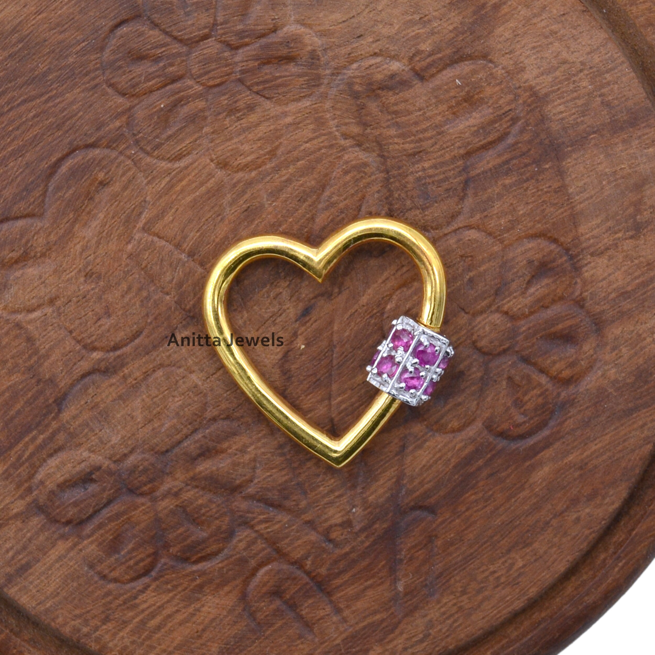 925 Silver Heart Carabiner Lock: Ruby Gemstone Jewelry Clasp (20 MM) - View 2 - Anitta Jewels | SKU: etsy_908315619