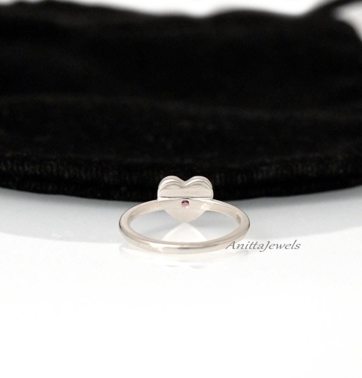 Bezel CZ Heart Ring: 925 Sterling Silver, Simulated Diamond - View 5 - Anitta Jewels | SKU: etsy_1133368955