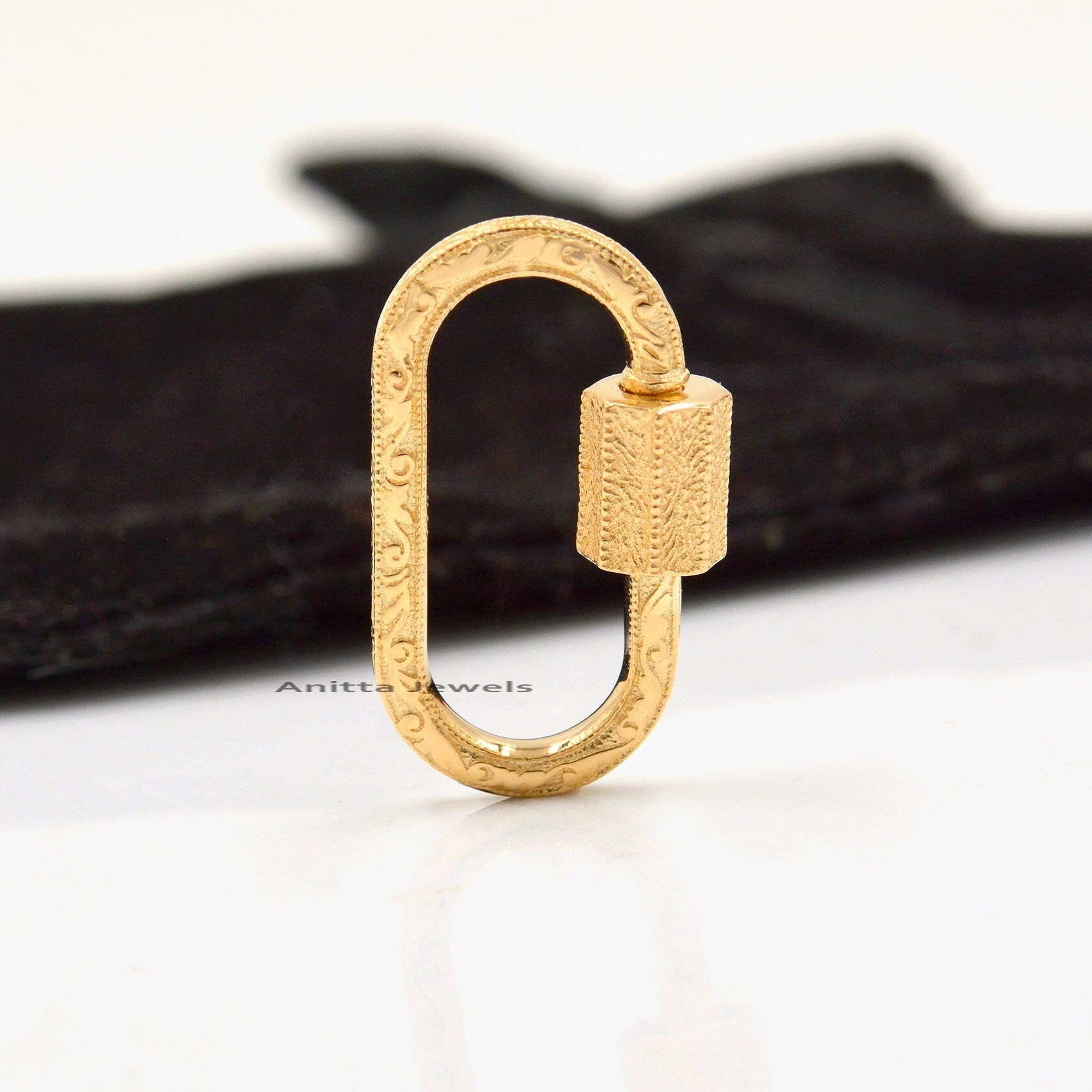 925 Silver Engraved Carabiner Lock: Handmade Designer Pendant - View 5 - Anitta Jewels | SKU: etsy_905734624