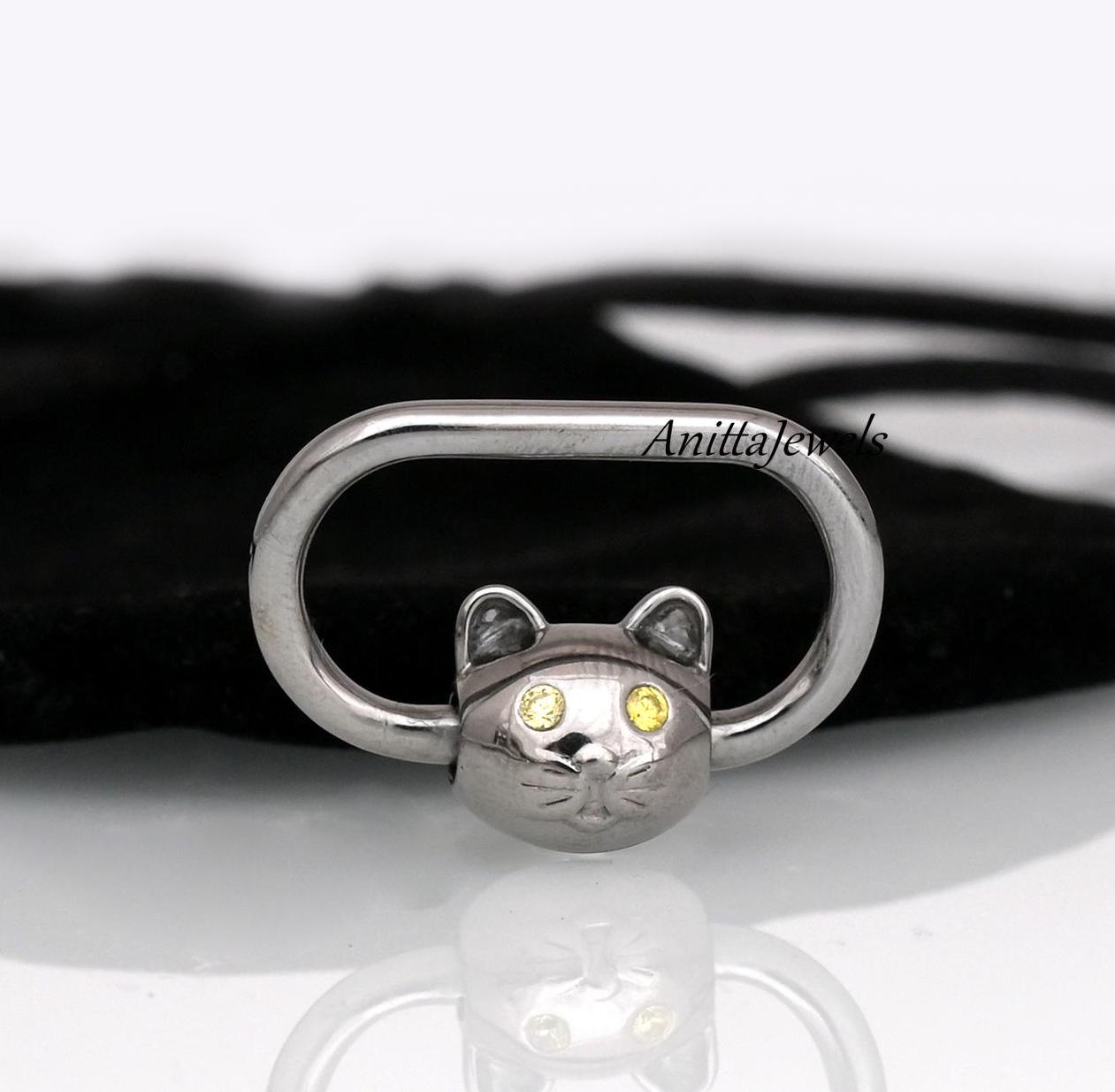 925 Silver Cat Carabiner Lock: Handmade Diamond Eye Clasp - View 2 - Anitta Jewels | SKU: etsy_777958237