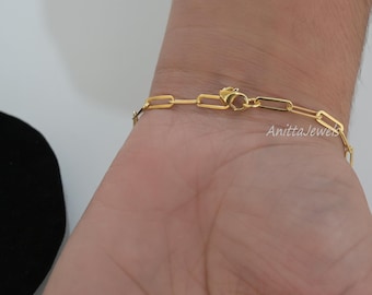 14k/9k Gold Paperclip Chain Bracelet: Delicate Link Design
