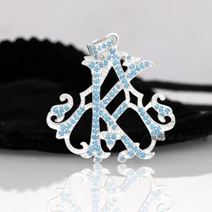 Diamond Monogram Pendant, 925 Silver Diamond Monogram Pendant, Diamond Letter Monogram, 2 Letter Monogram, Turquoise Monogram Pendants