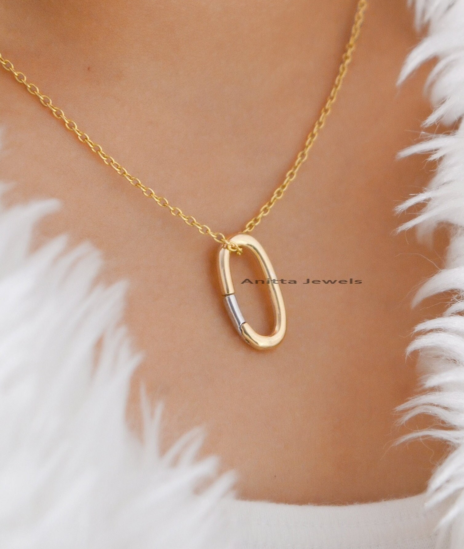 Two-Tone Oval Enhancer: Handmade 925 Silver Link Lock (20x10 MM) - View 5 - Anitta Jewels | SKU: etsy_1114106132