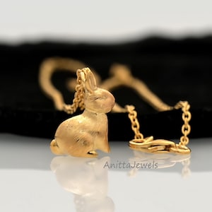 Gold Rabbit Bunny Necklace, Gold Animal Jewelry, Rabbit Necklace, Textured Bunny Rabbit Necklace, Designer Rabbit Necklace, Bunny Necklace