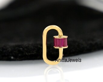 14k Gold Carabiner Lock with Ruby Baguettes