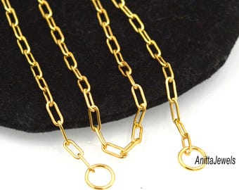 Handmade 14k Gold Vermeil Paperclip Chain Necklace: 925 Silver Oval Link