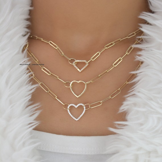 14K Gold Wholesale Charm Holder, Heart Charm Holder Gold, Enhancer Charm Holder Heart Necklace, Charm Holder Gold, Enhancer Lock Gold