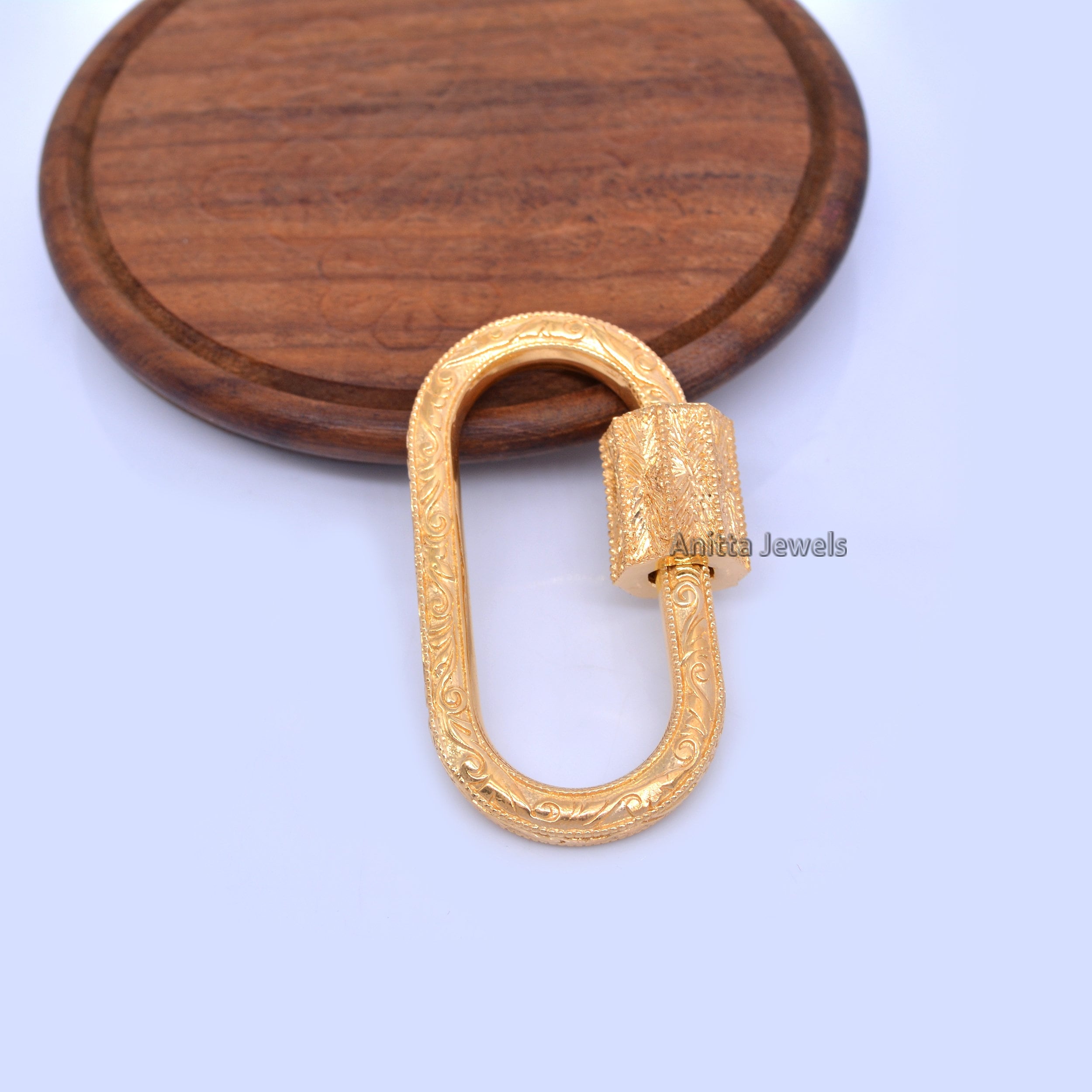 925 Silver Engraved Carabiner Lock: Handmade Designer Pendant - View 6 - Anitta Jewels | SKU: etsy_905734624
