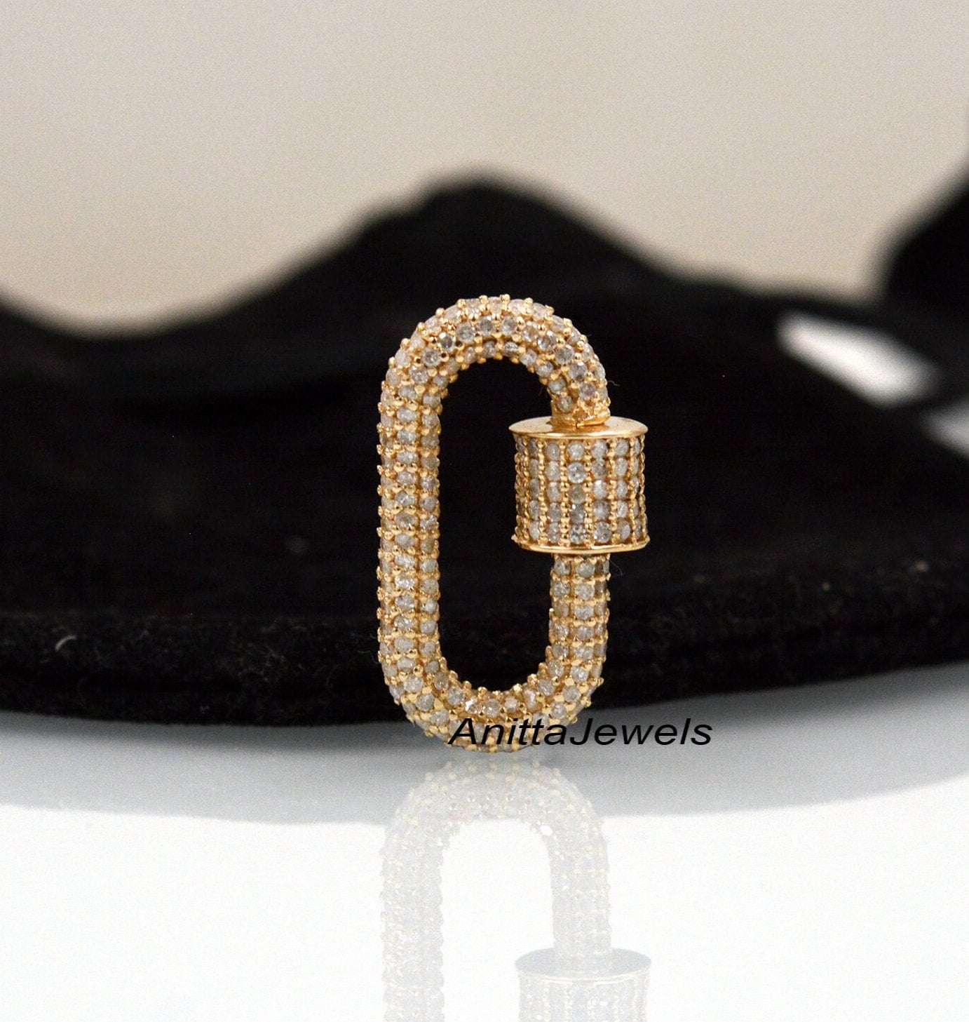 925 Silver Diamond Carabiner Lock: Handmade Oval Pendant (25*14 MM) - Anitta Jewels | SKU: etsy_1084500518