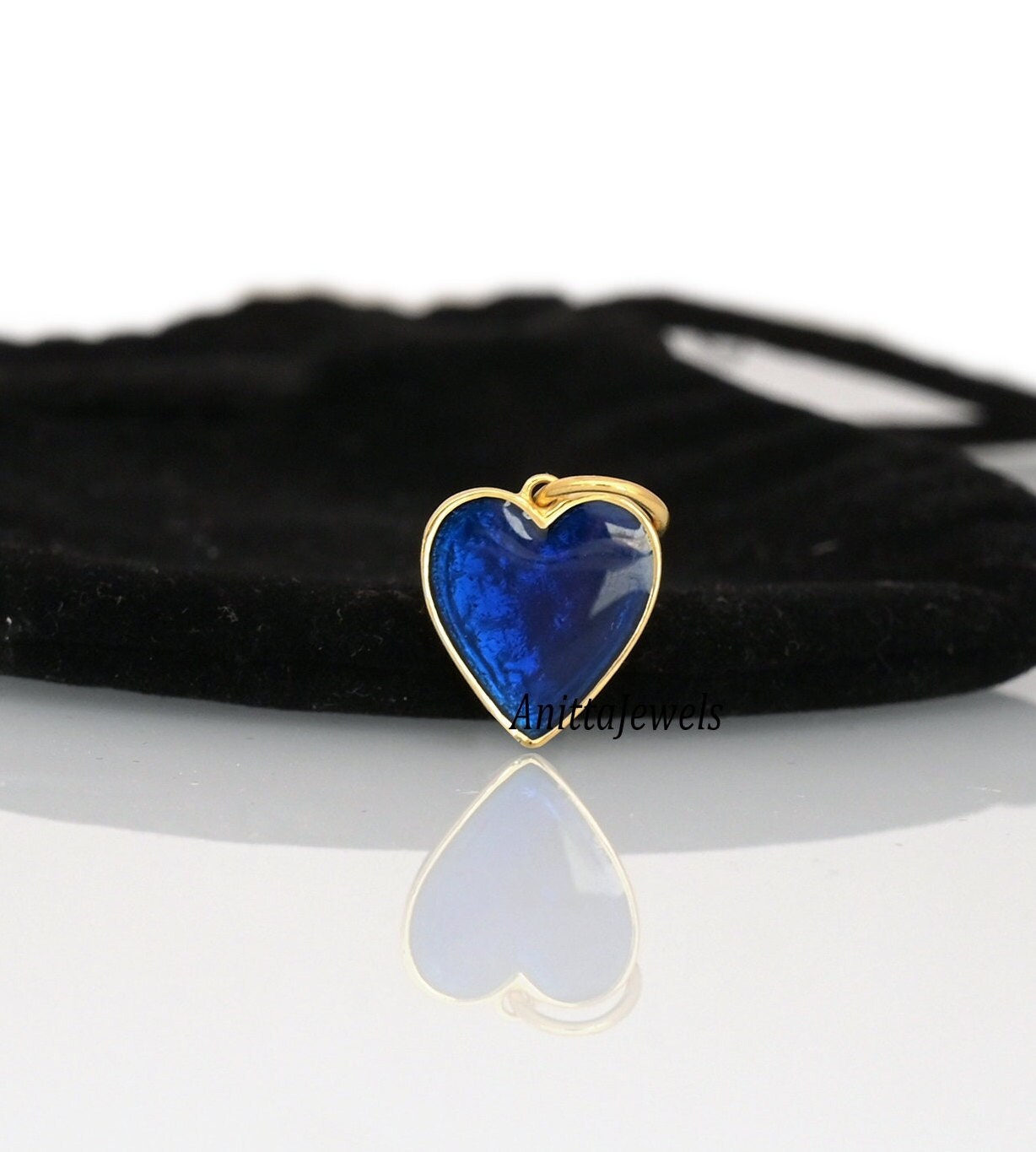 14K Gold Enamel Heart Charm Pendant: Handmade Solid Gold - View 2 - Anitta Jewels | SKU: etsy_1709104655