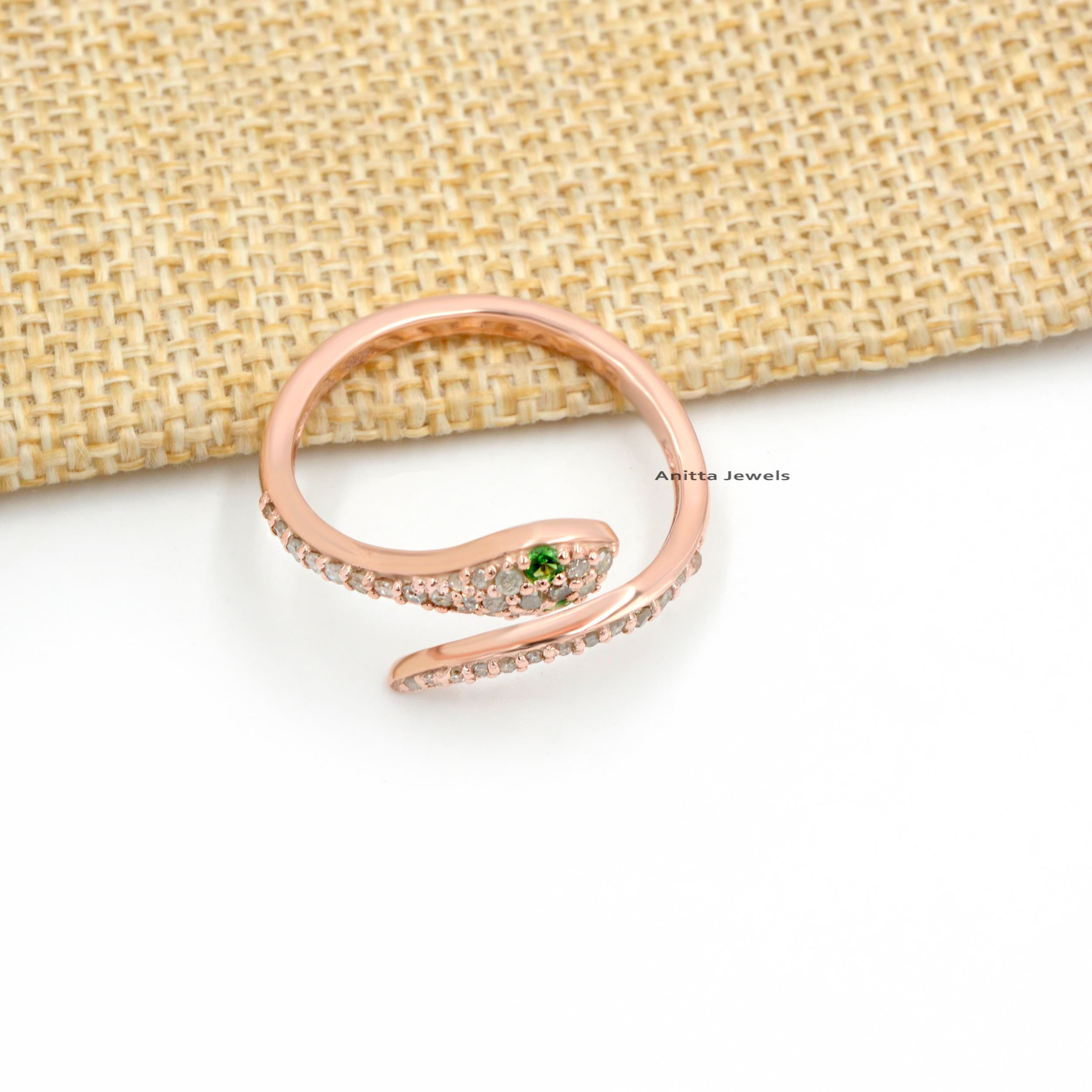 Pave Moissanite Snake Ring: Sterling Silver Serpent Animal Ring - View 3 - Anitta Jewels | SKU: etsy_918394134