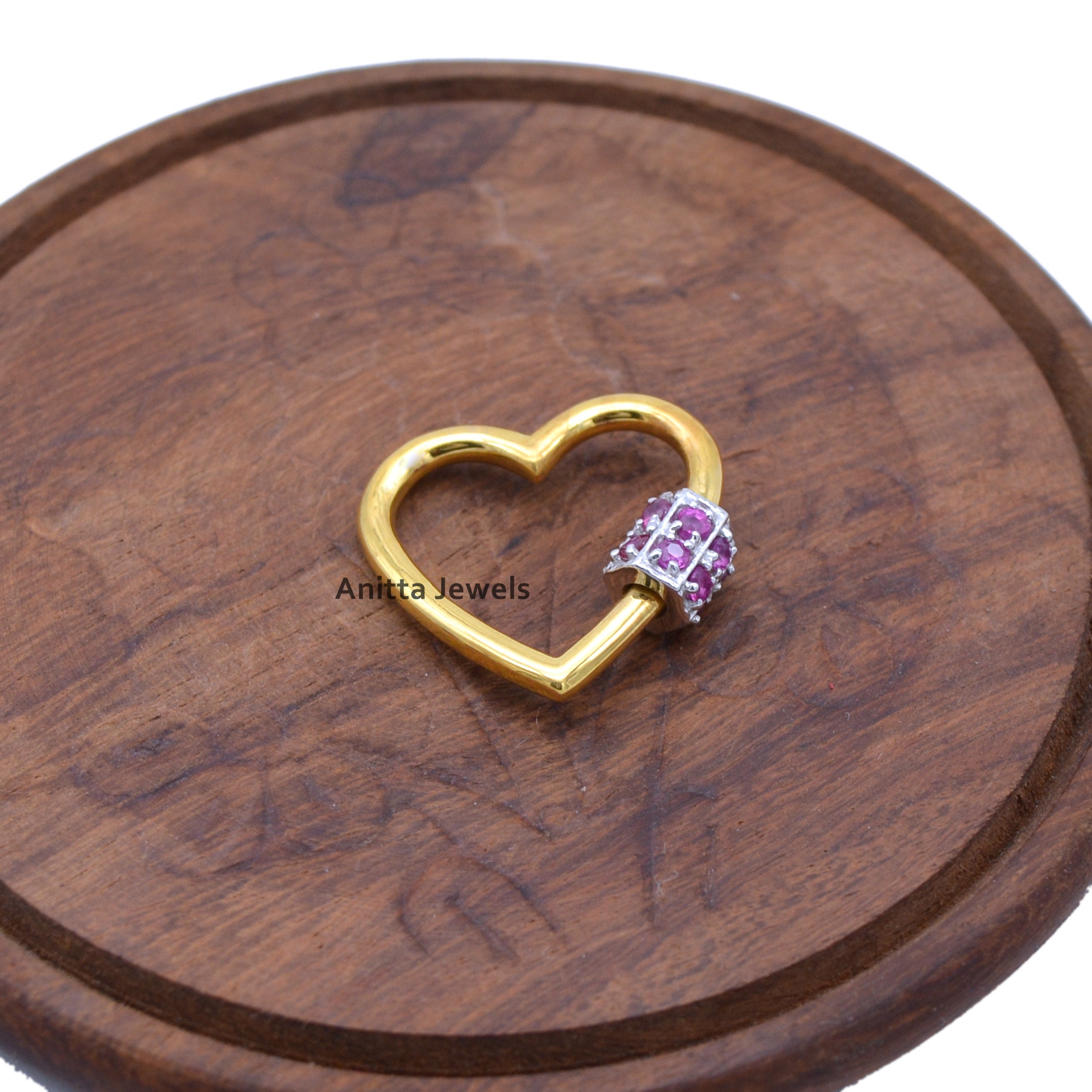 925 Silver Heart Carabiner Lock: Ruby Gemstone Jewelry Clasp (20 MM) - View 3 - Anitta Jewels | SKU: etsy_908315619