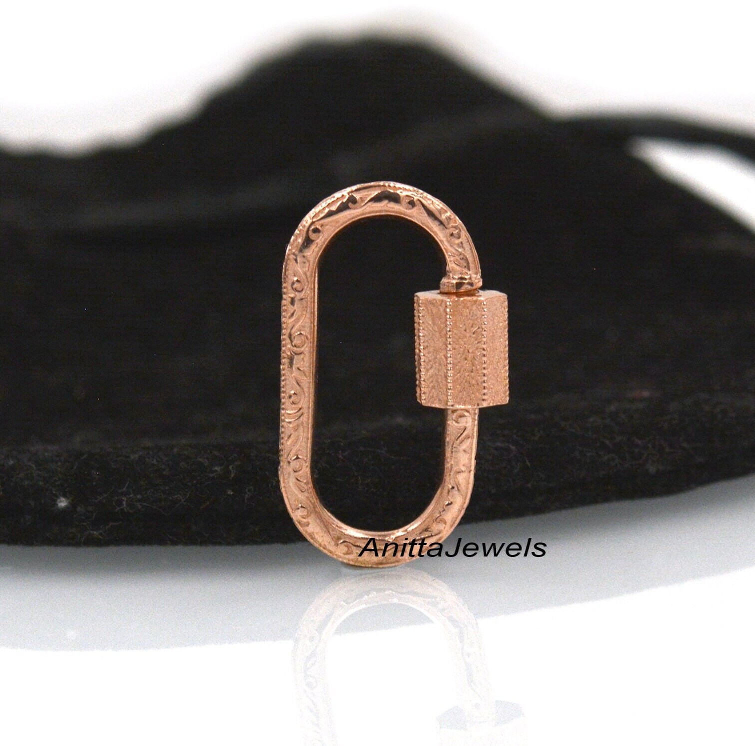 925 Silver Engraved Carabiner Lock: Handmade Designer Pendant - View 4 - Anitta Jewels | SKU: etsy_905734624