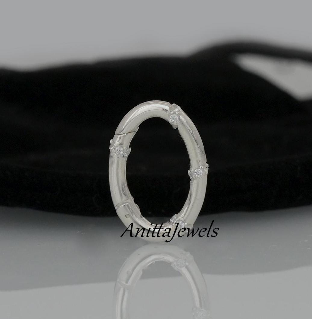 925 Silver Diamond Oval Charm Holder: Handmade Enhancer Pendant - View 3 - Anitta Jewels | SKU: etsy_1058505411