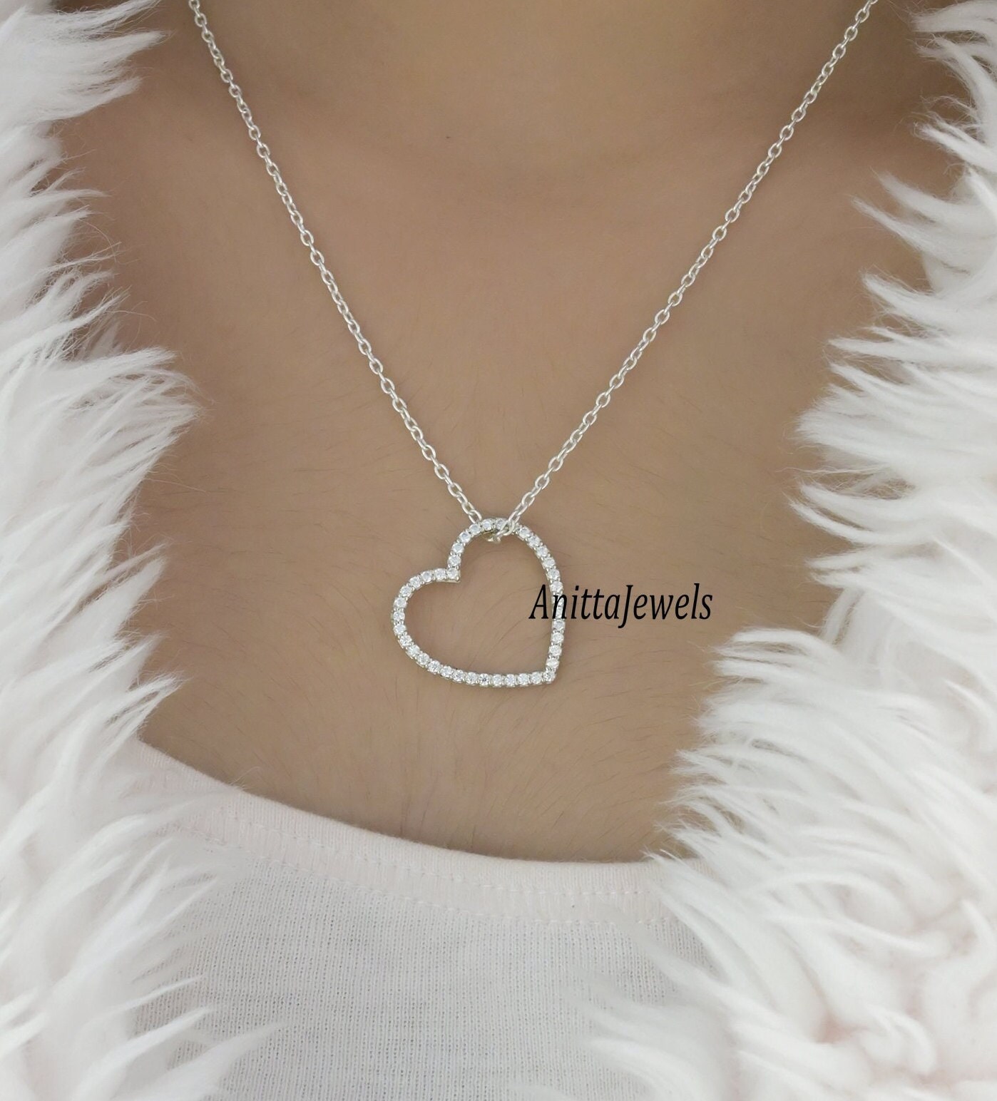 Silver Diamond Heart Charm Enhancer: 925 Silver Pendant - View 3 - Anitta Jewels | SKU: etsy_1034810936