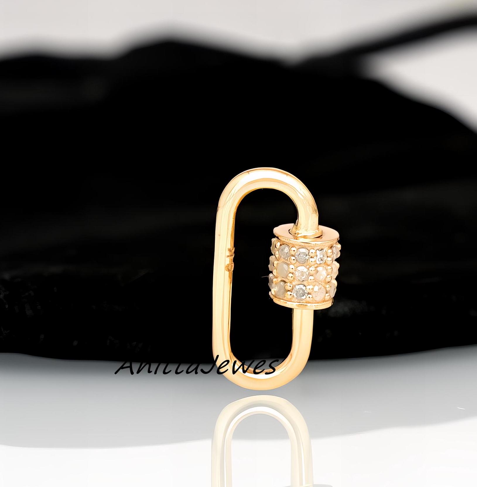 925 Silver Diamond Carabiner Lock: Gold Designer Clasp - View 4 - Anitta Jewels | SKU: etsy_1460137654